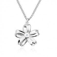 925 ezüst nyaklánc - fényes szalag, öt szirmú virág gyémánttal