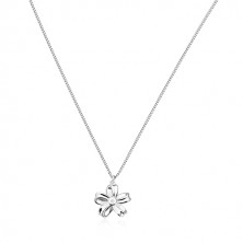 925 ezüst nyaklánc - fényes szalag, öt szirmú virág gyémánttal