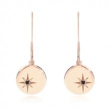 Fekete gyémánt - 925 ezüst fülbevaló, rózsaszín-arany, fényes kör Sarkcsillaggal