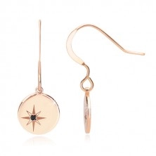 Fekete gyémánt - 925 ezüst fülbevaló, rózsaszín-arany, fényes kör Sarkcsillaggal
