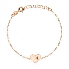 925 ezüst rózsaszín árnyalatú hármas szett - fülbevaló, nyaklánc és karkötő, szív ,Sarkcsillag gyémánttal