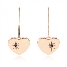 Fekete gyémánt - 925 ezüst fülbevaló, rózsaszín-arany szimmetrikus szív, Sarkcsillag