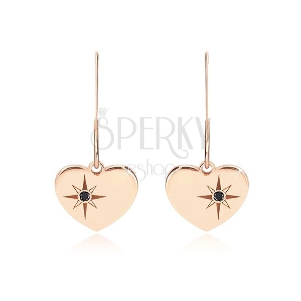 Fekete gyémánt - 925 ezüst fülbevaló, rózsaszín-arany szimmetrikus szív, Sarkcsillag