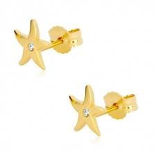 375 sárga arany fülbevaló - tengeri csillag, kristálytiszta kerek cirkónia, stekker