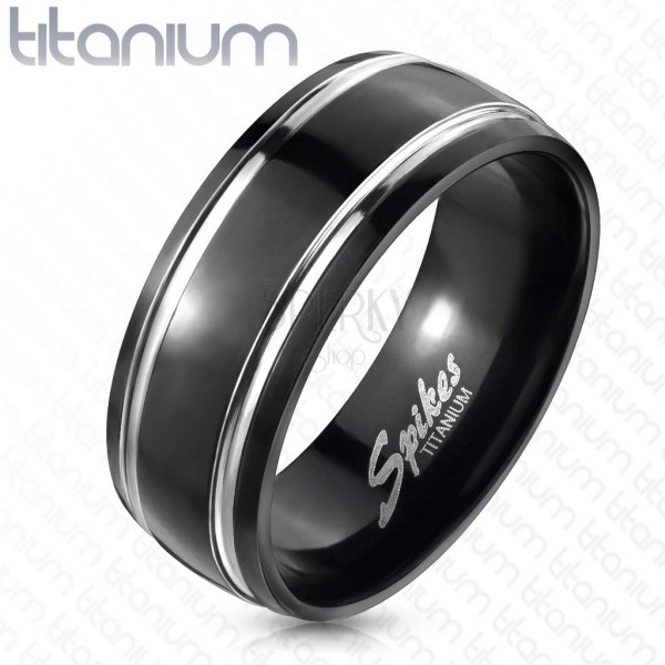 Titánium gyűrű, fekete, két vonal