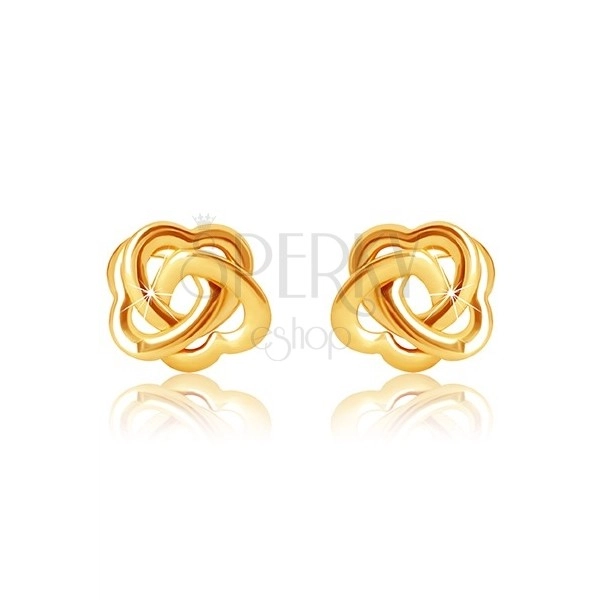 9K sárga arany bedugós fülbevaló - három egymásba fonódó szimmetrikus szív