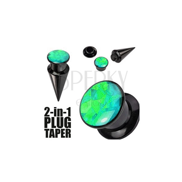 2-in-1 fültágító expander és plug fekete színben – fekete és zöld csavar
