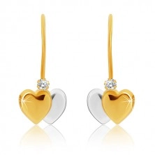 375 kétszínű arany fülbevaló - két szabályos szív és kristálytiszta cirkóniak