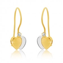 375 kétszínű arany fülbevaló - két szabályos szív és kristálytiszta cirkóniak
