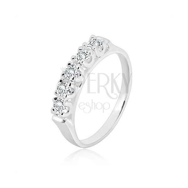 925 ezüst gyűrű - fényes keskeny gyűrű, öt fényes cirkónia foglalatban
