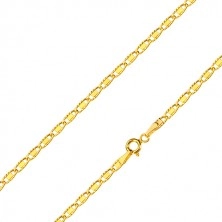 14K sárga arany nyaklánc - ovális láncszem bevéséssel és téglalappal, 500 mm
