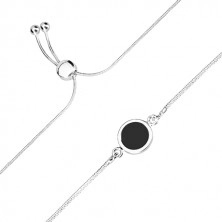 925 ezüst karkötő - kígyómintás lánc, fekete közepű kör