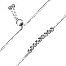 925 ezüst állítható karkötő - szögletes lánc, fényes golyók