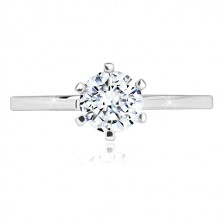 925 ezüst gyűrű - keskeny sín, fényes áttetsző cirkónia, 6 mm
