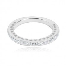 925 ezüst karikagyűrű - kristálytiszta fényes cirkónia, apró szív alakú rések