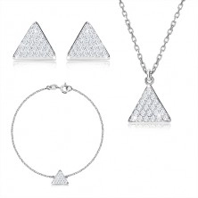 Három részes 925 ezüst szett - szabályos háromszög cirkóniával, nyaklánccal