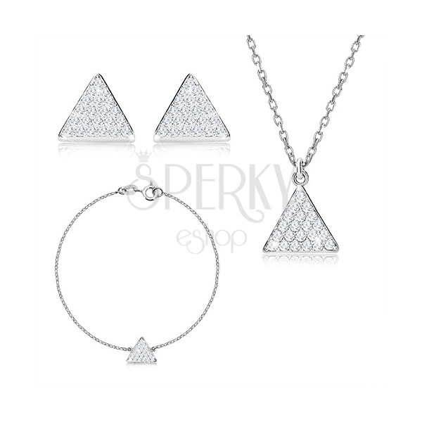 Három részes 925 ezüst szett - szabályos háromszög cirkóniával, nyaklánccal
