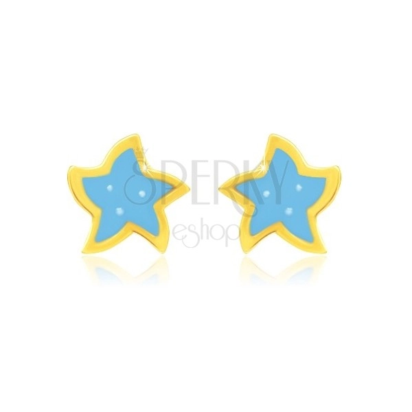 585 arany sárga fülbevaló - ötágú csillag, kék zománccal és három ponttal