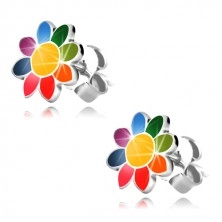 925 ezüst fülbevaló - nyolc szirmú, sokszínű virág, stekker