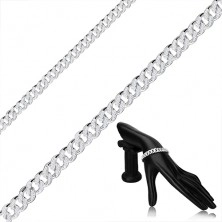 925 ezüst karkötő - ovális láncszemek cirkóniákkal, fényes felület, delfinkapocs