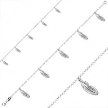 925 ezüst karkötő - öt toll alakú medál, kerek láncszemek