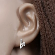 925 ezüst fülbevaló - Love motívum, szív és betű cirkóniákkal, bedugós fülbevaló