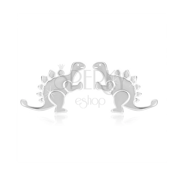 925 ezüst fülbevaló - fényes dinoszaurusz - sztegoszaurusz, sima felület, bedugós fülbevaló