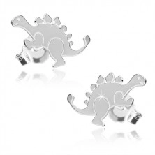 925 ezüst fülbevaló - fényes dinoszaurusz - sztegoszaurusz, sima felület, bedugós fülbevaló