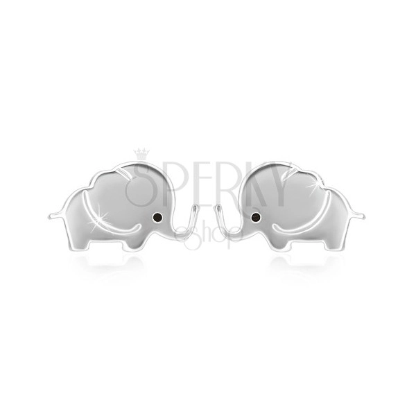 925 ezüst fülbevaló - csillogó elefánt fekete színű szemmel, stekkeres zárszerkezet