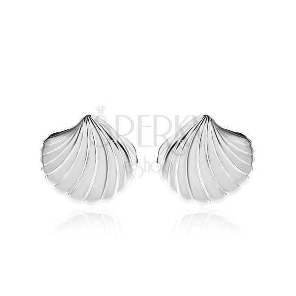 925 ezüst fülbevaló - fényes kagyló bemetszésekkel, bedugós fülbevaló