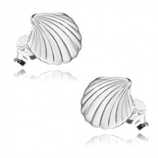 925 ezüst fülbevaló - fényes kagyló bemetszésekkel, bedugós fülbevaló