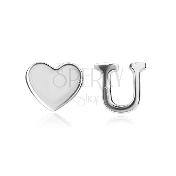 925 ezüst fülbevaló - csillogó szív és U betű, stekkeres zárszerkezet