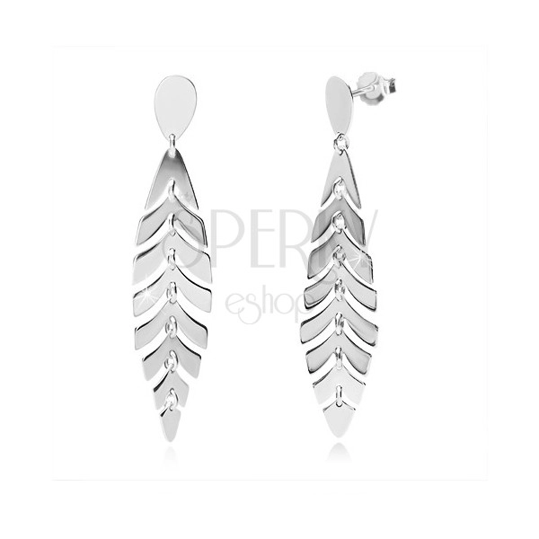 925 ezüst fülbevaló - tükörfényes madártoll, fordított könnycsepp, stekker