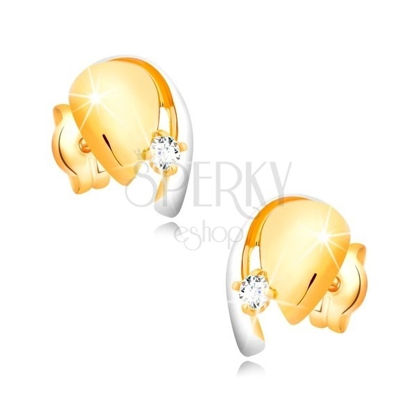 Kétszínű 585 arany fülbevaló - könnycsepp kristálytiszta cirkóniával és fehér arany ívvel
