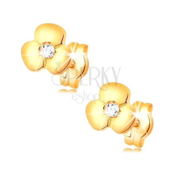 585 arany fülbevaló - fényes virág kristálytiszta cirkóniával, stekkeres