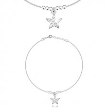925 ezüst bokalánc - cirkónia csillag, fényes gyöngyök, szögletes lánc