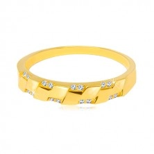 14K sárga arany gyűrű - ragyogó kerek cirkóniák, rombusz formák