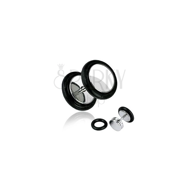 Hamis plug sebészeti acélból - fényes kerek forma, fekete gumigyűrűk, 8 mm