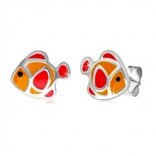 925 ezüst két részes szett - nyaklánc és fülbevaló, piros-narancssárga hal