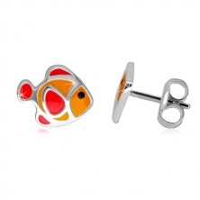 925 ezüst két részes szett - nyaklánc és fülbevaló, piros-narancssárga hal