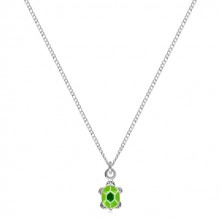 925 ezüst két részes szett - nyaklánc és fülbevaló, teknős zöld fénymázzal a páncélján