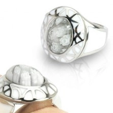 Női gyűrű sebészeti acélból - White Murano