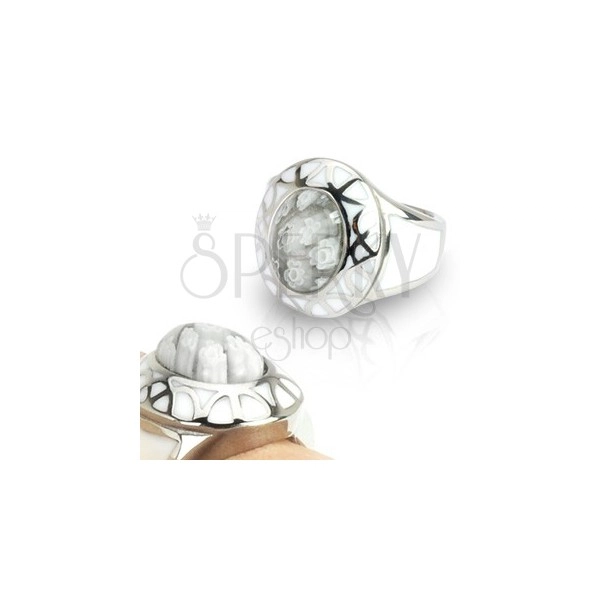 Női gyűrű sebészeti acélból - White Murano