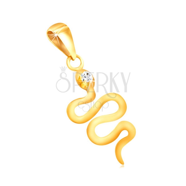 9K sárga arany medál - hullámos fényes kígyó cirkónia fejjel