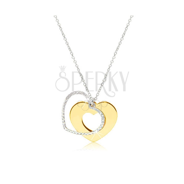 925 ezüst nyaklánc - fényes szív arany színben csillogó körvonallal
