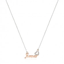 925 ezüst nyaklánc - "Forever" felirat rózsaarany színárnyalatban, cirkóniás szív