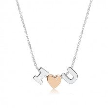 Ródiumozott 925 ezüst nyaklánc - "I love U" motívum az "I" és "U" betűkből és egy szívből kirakva