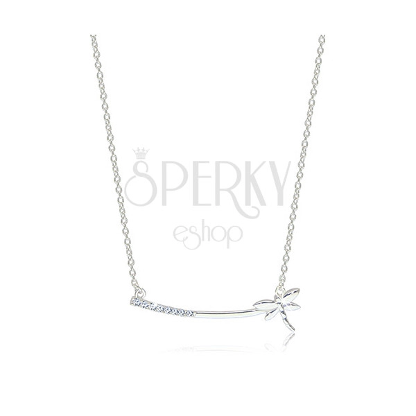 925 ezüst nyaklánc - fényes szitakötő átlátszó cirkóniákkal díszített vékony pálcán