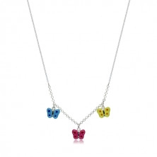 925 ezüst nyaklánc gyerekeknek - pöttyös pillangók kék, rózsaszín és sárga fénymázzal