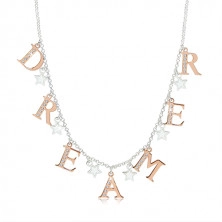 925 ezüst nyaklánc - "DREAMER" réz színárnyalatban cirkóniákkal és fényes csillagok